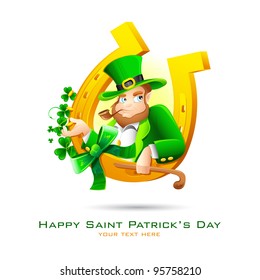 illustration of Leprechaun with horseshoe on Saint Patrick's Day