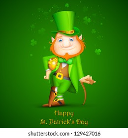 illustration of Leprechaun with walking stick for Saint Patrick's day