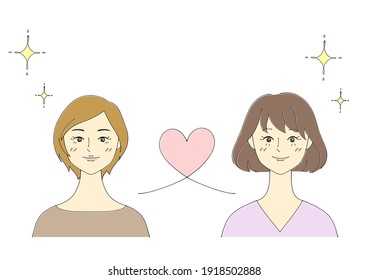 Illustration Of A Lesbian Couple (white Background, Vector, Cut Out)