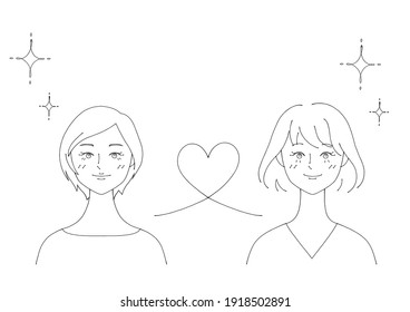 Illustration Of A Lesbian Couple (white Background, Vector, Cut Out)