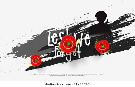 illustration Of Lest We Forget  Anzac Day With Poppy Flower Background.