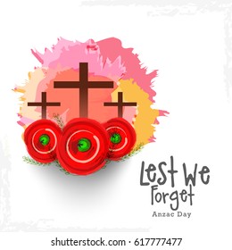 illustration Of Lest We Forget  Anzac Day With Poppy Flower Background.