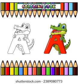 Illustration of A letter for Alligator for coloring book