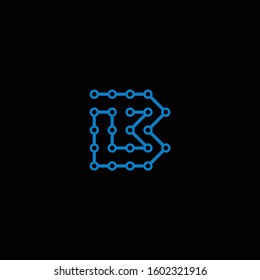 Illustration letter B blue dots technology logo design vector 