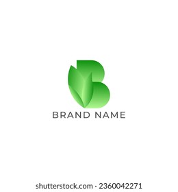 ILLUSTRATION LETTER B WITH LEAF GEOMETRIC LOGO ICON GRADIENT GREEN COLOR TEMPLATE SIMPLE MINIMALIST DESIGN ELEMENT SIMPLE VECTOR GOOD FOR APPS, BRAND 