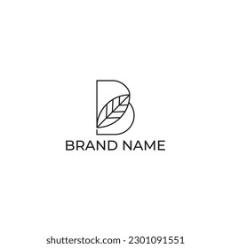 CARTA ILUSTRATIVA B CON LÍNEA DE HOJA LOGO GEOMÉTRICO ICONO PLANTILLA DE COLOR NEGRO DISEÑO MINIMALISTA SENCILLO VECTOR BUENO PARA APLICACIONES, MARCA 