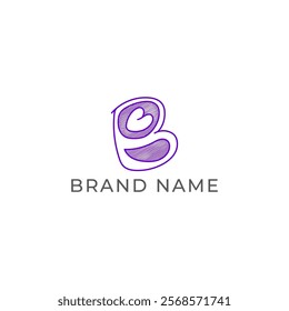 ILLUSTRATION LETTER B WITH LOVE HAND DRAWNLOGO ICON PURPLE COLOR TEMPLATE SIMPLE MINIMALIST ELEMENT DESIGN SIMPLE VECTOR GOOD FOR APPS, BRAND 