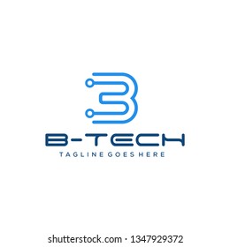 Illustration letter B made modern and minimalist connect circuit technology logo design