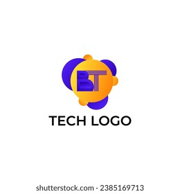 ILLUSTRATION LETTER B T WITH GRADIENT ORANGE PURPLE COLOR CIRCLE DOT TECH LOGO ICON TEMPLATE DESIGN VECTOR