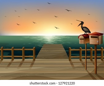 Illustration of a letter box and a sea port