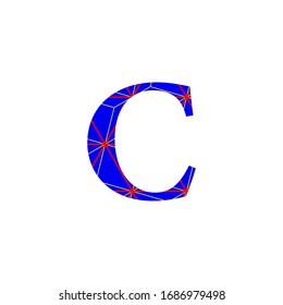 illustration letter C in blue color with red and yellow lines, birthday party confetti