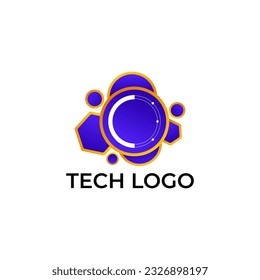 ILLUSTRATION LETTER C WITH GRADIENT ORANGE BLUE COLOR CIRCLE HEXAGON. TECH LOGO ICON TEMPLATE DESIGN VECTOR
