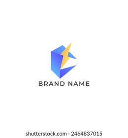LETRA DE LA ILUSTRACIÓN C CON RAYO FLASH DEGRADADO DE POTENCIA AZUL NARANJA COLOR SIMPLE LOGOTIPO ICONO PLANTILLA DISEÑO VECTOR