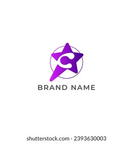 ABBILDSCHIRM C MIT STARTGRADIENTEM FARBLOGOLOGO-SYMBOL-TEMPLATZVEKTOR