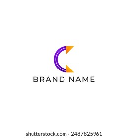 ILLUSTRATION LETTER C WITH TRIANGLE GEOMETRIC LOGO ICON PURPLE ORANGE GRADIENT COLOR TEMPLATE SIMPLE MINIMALIST ELEMENT DESIGN SIMPLE VECTOR GOOD FOR APPS, BRAND 