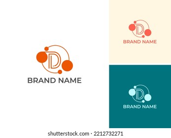 ILLUSTRATION LETTER D WITH CIRCLE DOT TECH LOGO ICON DESIGN VECTOR
