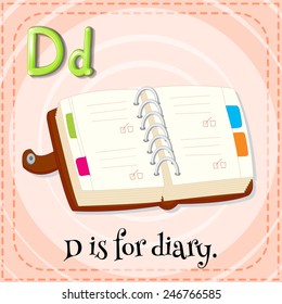 Illustration of a letter D is for diary