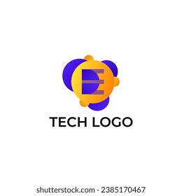 ILLUSTRATION LETTER D E WITH GRADIENT ORANGE PURPLE COLOR CIRCLE DOT TECH LOGO ICON TEMPLATE DESIGN VECTOR