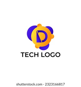 LETRA D DE ILUSTRACIÓN CON VECTOR DE PLANTILLA DE COLOR GRÁFICO DE COLOR PURPLE TÉCNICO DE DOT LOGO