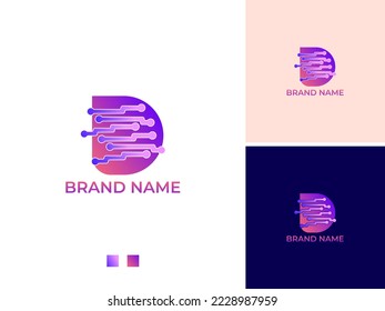 ILLUSTRATION LETTER D ISOLATED WITH TECH GRADIENT COLOR DESIGN LOGO ICON TEMPLATED VECTOR