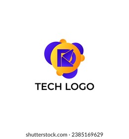 LETRA DE ILUSTRACIÓN D K CON CÍRCULO DE COLOR PURPLE DE COLOR NARANJA GRADIENTE TECNOLOGÍA DE LOGOTIPO DISEÑADOR DE PLANTILLAS DE ICONO