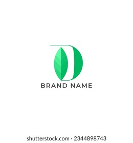 ILLUSTRATION LETTER D WITH LEAF GEOMETRIC LOGO ICON GREEN COLOR TEMPLATE SIMPLE MINIMALIST DESIGN ELEMENT SIMPLE VECTOR GOOD FOR APPS, BRAND 