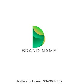 ILLUSTRATION LETTER D WITH LEAF GEOMETRIC LOGO ICON GRADIENT GREEN COLOR TEMPLATE SIMPLE MINIMALIST DESIGN ELEMENT SIMPLE VECTOR GOOD FOR APPS, BRAND 