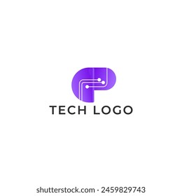 ILLUSTRATION LETTER D P WITH GRADIENT PURPLE COLOR TECH LOGO ICON TEMPLATE DESIGN VECTOR
