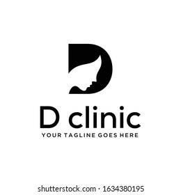 Illustration letter D sign Beautiful silhouette women for beauty salon logo design