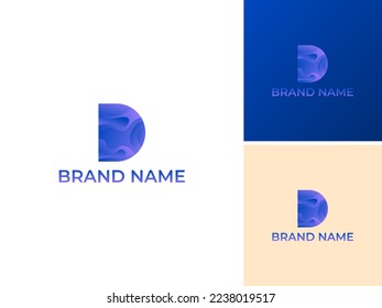ILLUSTRATION LETTER D TECH GRADIENT PURPLE COLOR GEOMETRIC LOGO DESIGN SIMPLE VECTOR GOOD FOR APPS, BRAND 
