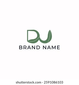 ILLUSTRATION LETTER D U WITH LEAF GEOMETRIC LOGO ICON GREEN PASTEL COLOR TEMPLATE SIMPLE MINIMALIST DESIGN ELEMENT SIMPLE VECTOR GOOD FOR APPS, BRAND 