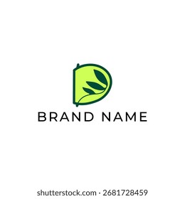 LETRA DE ILUSTRACIÓN D U CON EL ÍCONO GEOMÉTRICO DEL LOGOTIPO DE LA HOJA PLANTILLA DE COLOR PASTEL VERDE ELEMENTO DE DISEÑO MINIMALISTA SIMPLE VECTOR SIMPLE BUENO PARA LOS APP, MARCA 