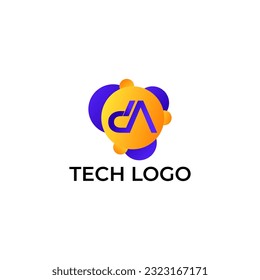 ILLUSTRATION LETTER DA WITH GRADIENT ORANGE PURPLE COLOR CIRCLE DOT TECH LOGO ICON TEMPLATE DESIGN VECTOR