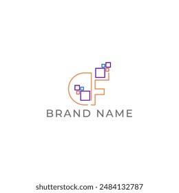 ILLUSTRATION LETTER DF WITH PIXEL GEOMETRIC TECH LOGO ICON ORANGE COLOR TEMPLATE SIMPLE MINIMALIST ELEMENT DESIGN SIMPLE VECTOR GOOD FOR APPS, BRAND 