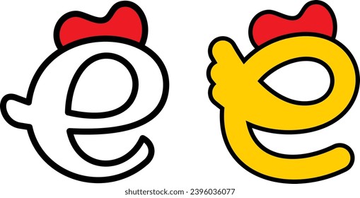 illustration, letter e, logo, crown, head, chicken