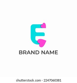 ILLUSTRATION LETTER E WITH LOVE, HEART SIMPLE MODERN LOGO ICON DESIGN VECTOR