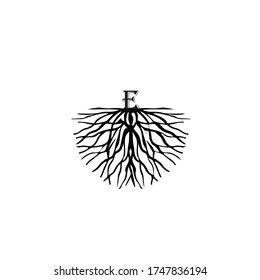 Abbildung des Buchstabens E auf Root-Logo, Vektorgrafik