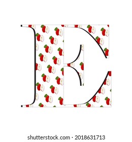 An illustration of the letter E with a red apple motif, suitable for children's books and magazines, suitable for designing children's toys as well as for other business purposes.
