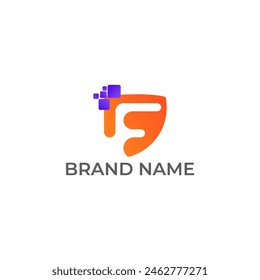 ILLUSTRATION LETTER F WITH CIRCLE PIXEL GRADIENT PURPLE ORANGE COLOR TECH LOGO ICON TEMPLATE DESIGN VECTOR