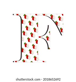 An illustration of the letter F with a red apple motif, suitable for children's books and magazines, suitable for designing children's toys as well as for other business purposes.