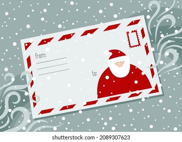 Illustration of the letter flying to the Santa Claus to North pole