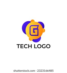 ILLUSTRATION LETTER G WITH GRADIENT ORANGE PURPLE COLOR CIRCLE DOT TECH LOGO ICON TEMPLATE DESIGN VECTOR
