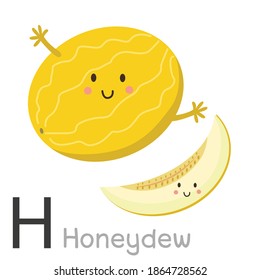 Illustration for Letter H. Cute honeydew fruit.