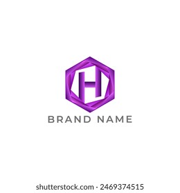 ILLUSTRATION LETTER H WITH GEOMETRIC HEXAGON GRADIENT PINK PURPLE COLOR TECH LOGO ICON TEMPLATE DESIGN VECTOR