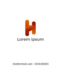 ILLUSTRATION LETTER H WITH LEAF LOGO ICON GRADIENT ORANGE COLOR SIMPLE DESIGN VECTOR ICON