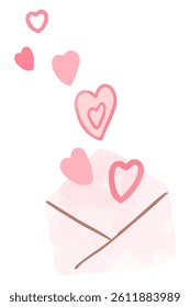 Illustration of a letter with a heart popping out of it - Hand-drawn watercolor style illustration