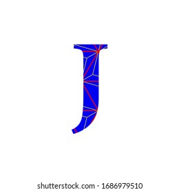 illustration letter J in blue color with red and yellow lines, birthday party confetti.