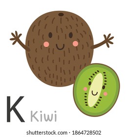 Illustration for Letter k. Cute kiwi fruit.