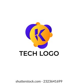 LETRA DE ILUSTRACIÓN K CON VECTOR DE PLANTILLA DE COLOR GRÁFICO DE COLOR PURPLE TÉCNICO DE DOT LOGO