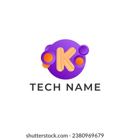 ILLUSTRATION LETTER K WITH GRADIENT ORANGE PURPLE COLOR CIRCLE DOT TECH LOGO ICON TEMPLATE DESIGN VECTOR